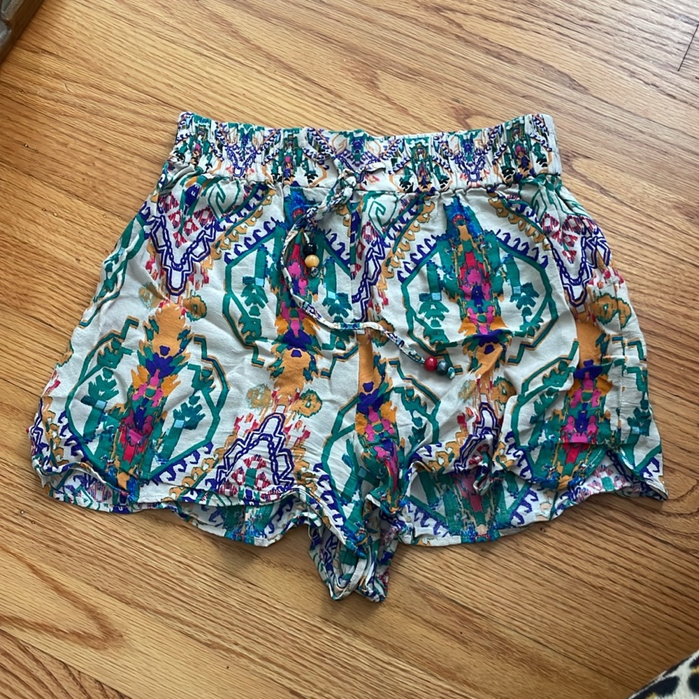 Zara Printed Linen Drawstring Shorts Size XS